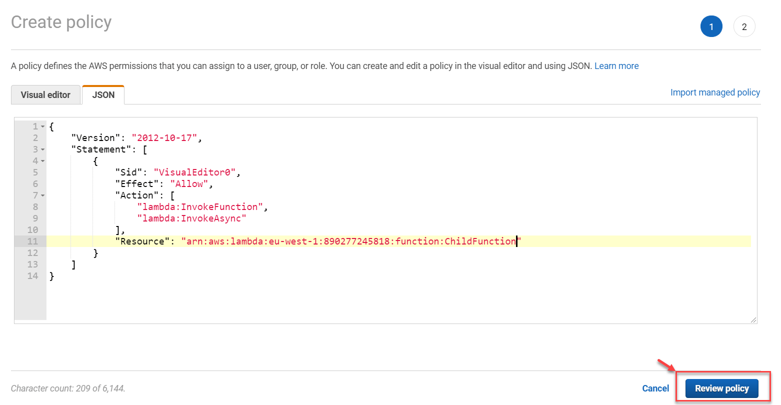 Calling an AWS Lambda function from another Lambda function