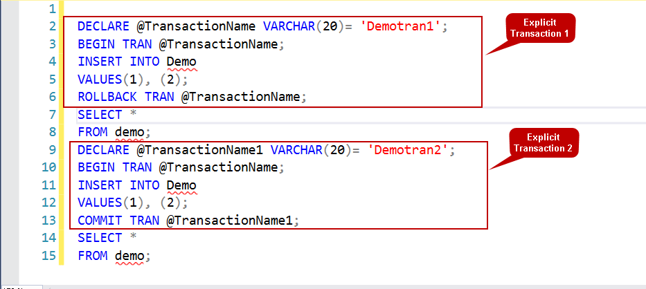 How to rollback using explicit SQL Server transactions