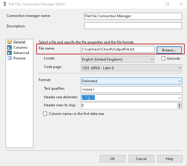 Using SSIS packages to add row headers and data into flat files