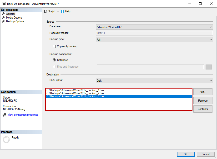 Split SQL database backups into multiple backup files using SSMS