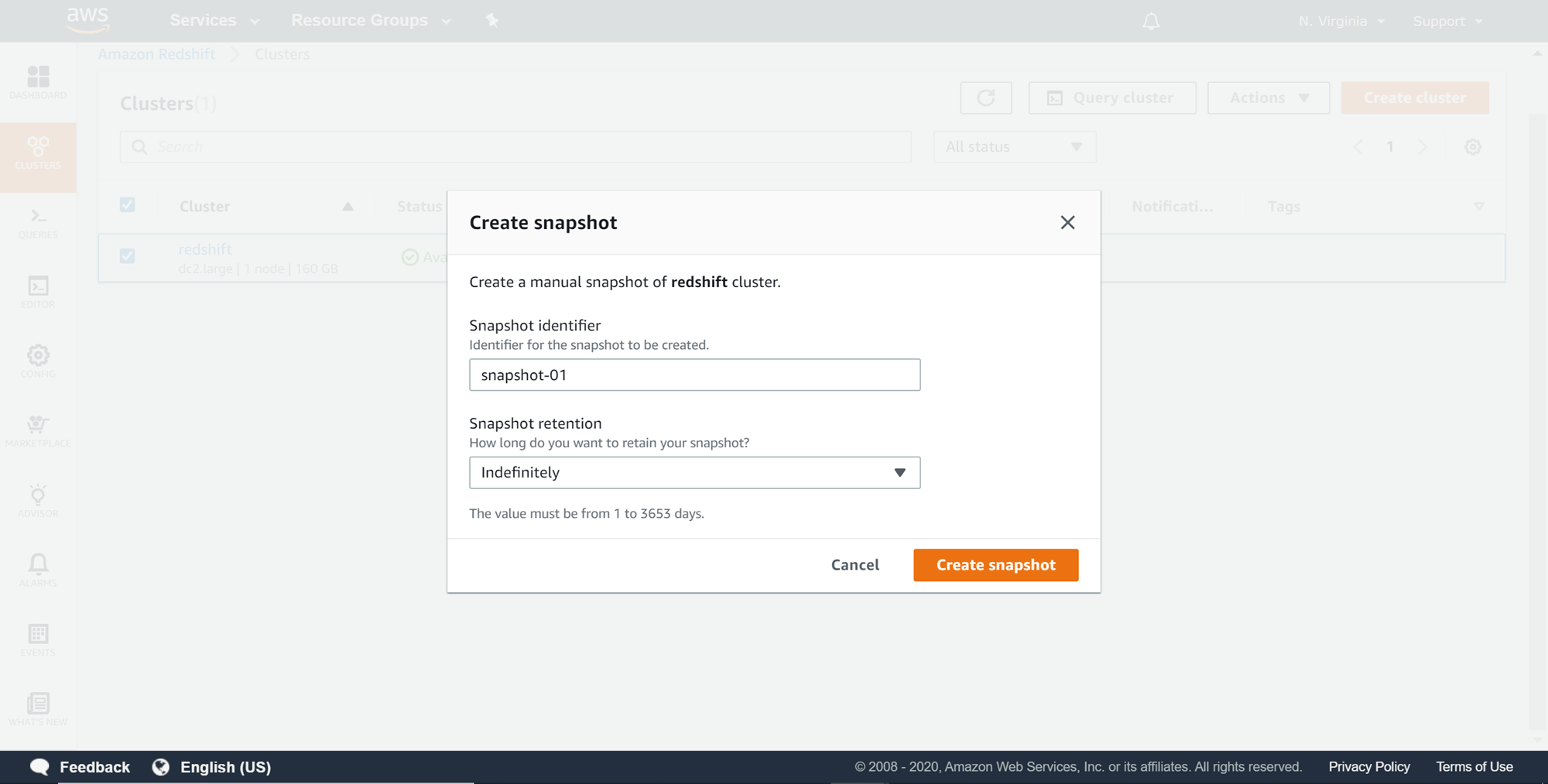 Managing snapshots in AWS Redshift clusters