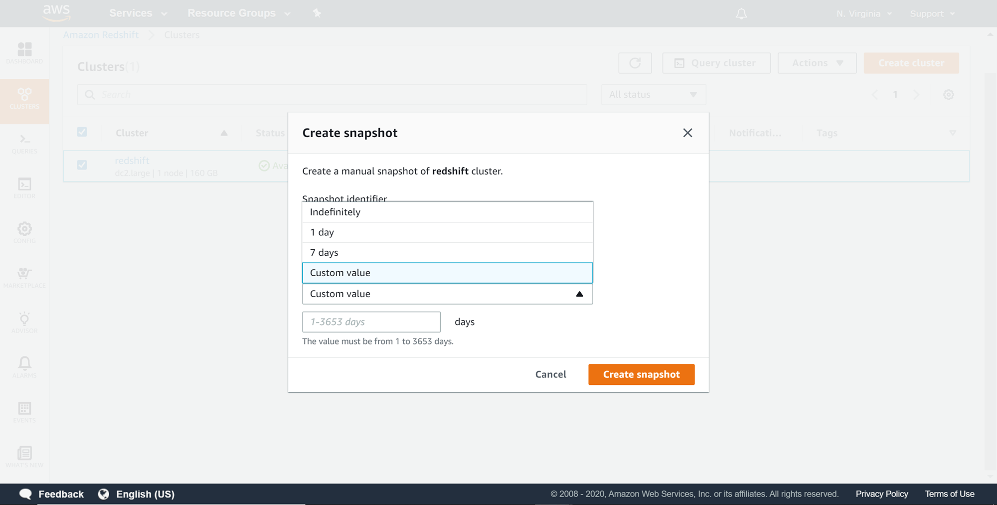 Managing snapshots in AWS Redshift clusters