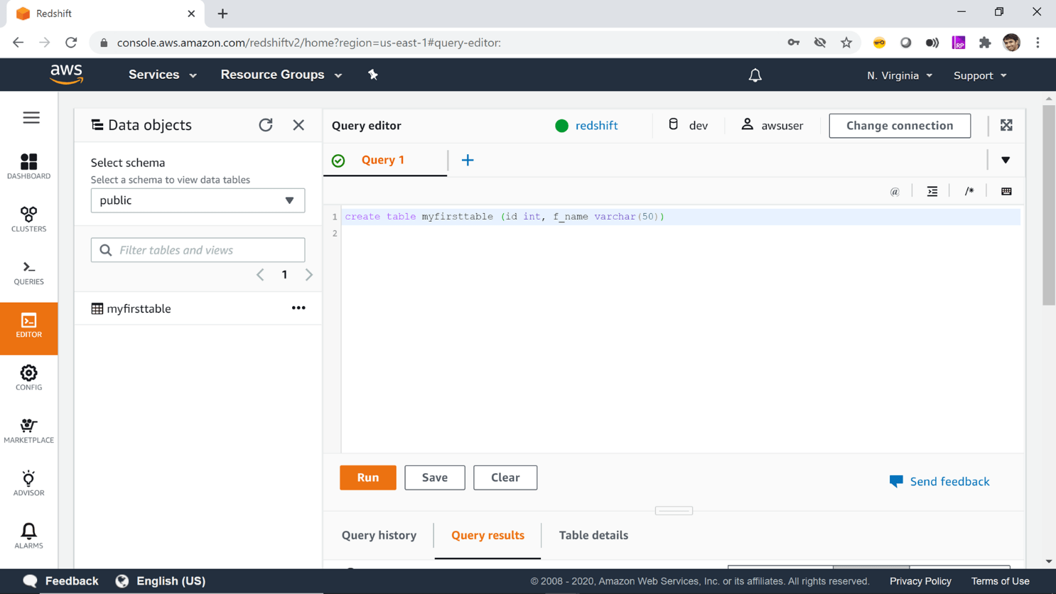 Getting started with AWS Redshift