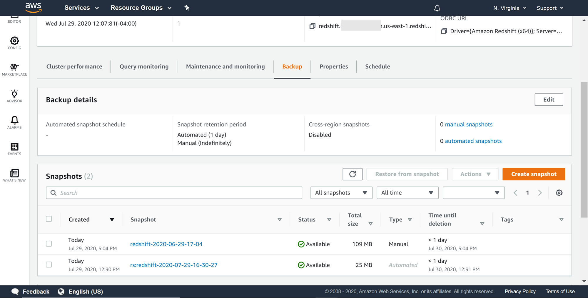 Restore tables in AWS Redshift clusters