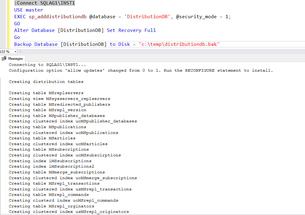 Configuring SQL Server replication for distribution databases in SQL