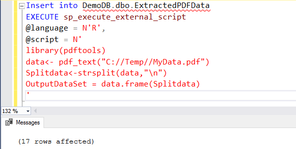 Import data from PDF files using R Scripts SQL Server
