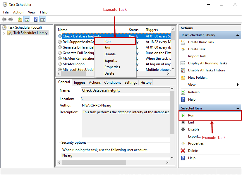 Automate consistency checks of SQL database using Windows Task Scheduler