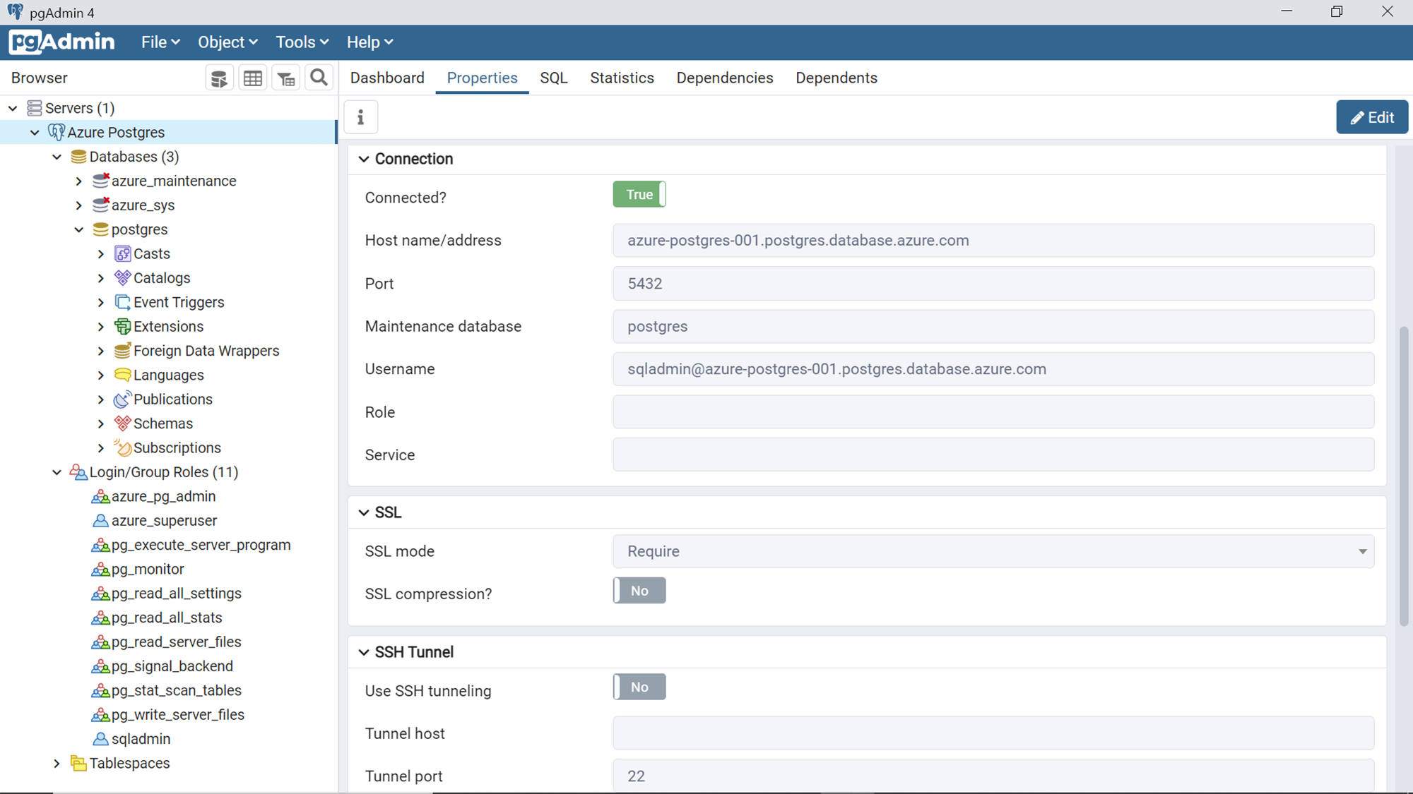 Accessing Azure Database for PostgreSQL using pgAdmin