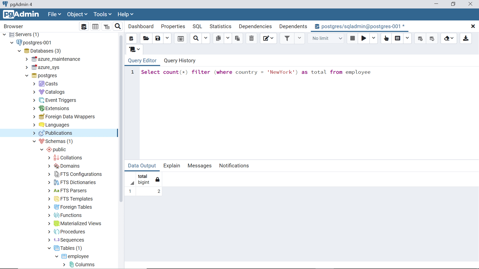 Filtering data in Azure Database for PostgreSQL