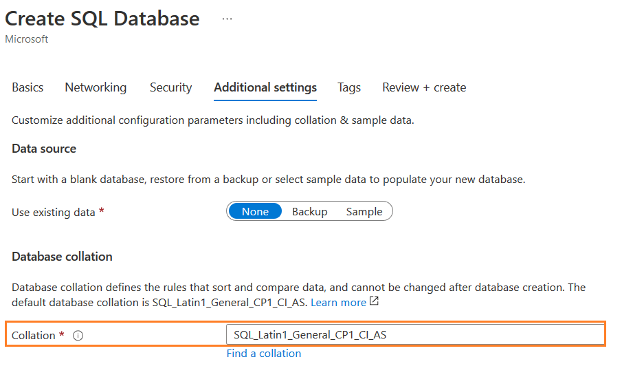 How to change an Azure SQL Database Collation