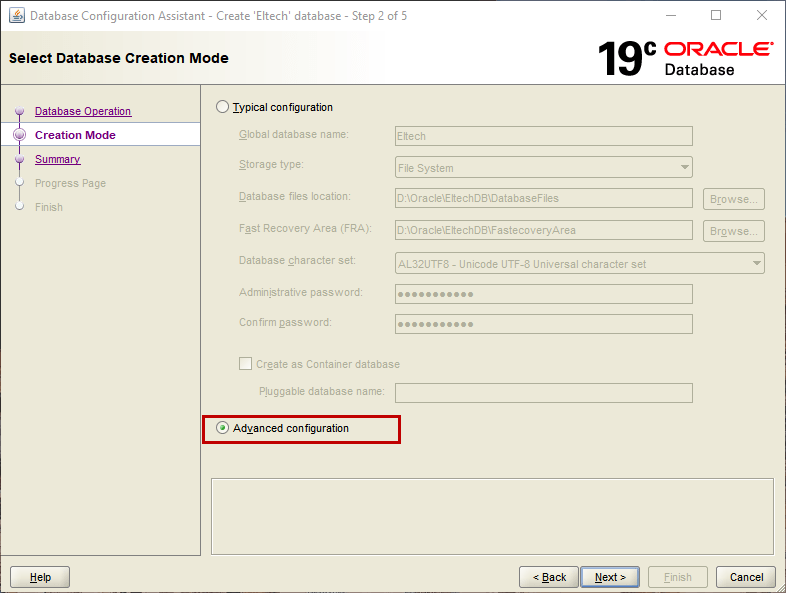 Creating databases in Oracle 19c using the Database Configuration Assistant