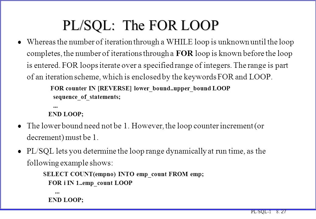 Oracle FOR LOOP statement