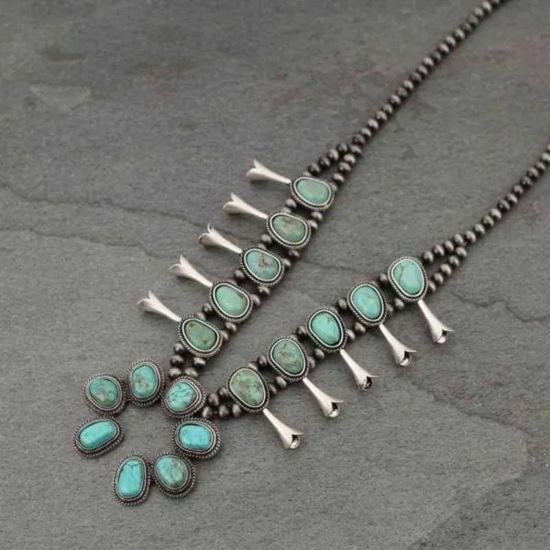 Full Squash Blossom Natural Turquoise Necklace Squash Queen