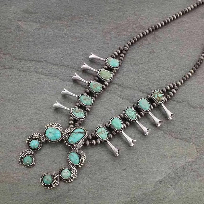 Full Squash Blossom Natural Turquoise Necklace Squash Queen
