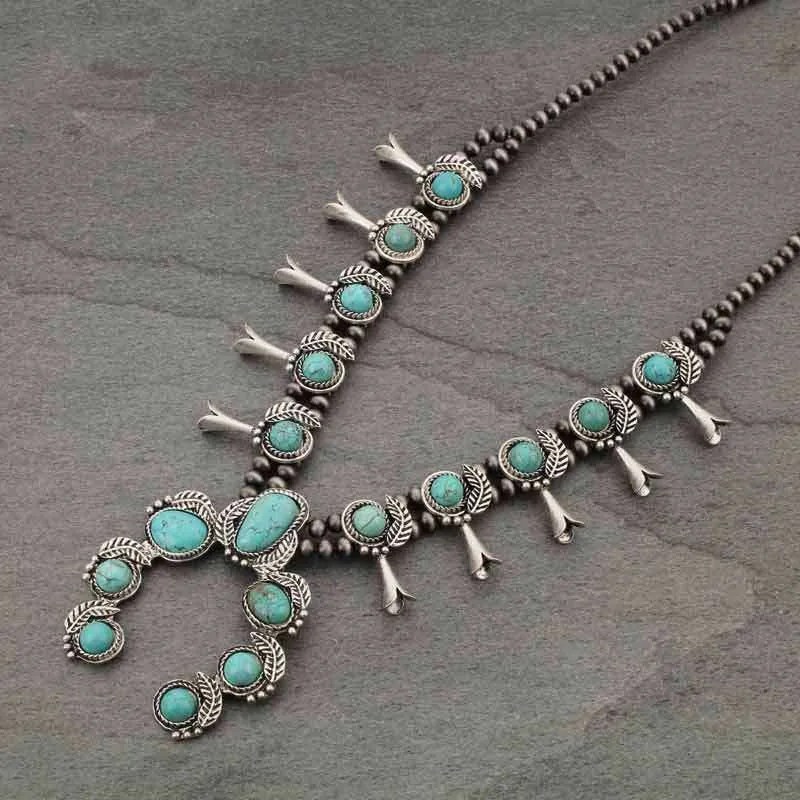 Full Squash Blossom Natural Turquoise Necklace Squash Queen
