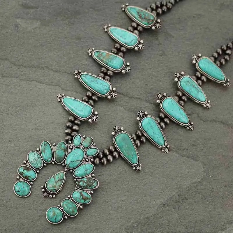 Full Squash Blossom Natural Turquoise Necklace Squash Queen