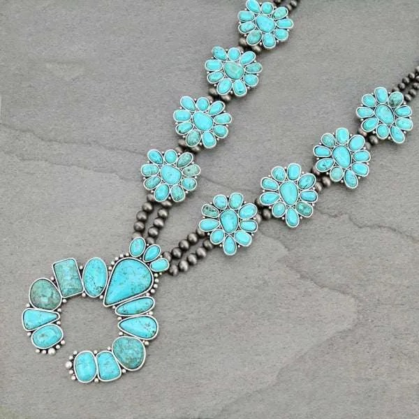 Full Squash Blossom Natural Turquoise Necklace Squash Queen