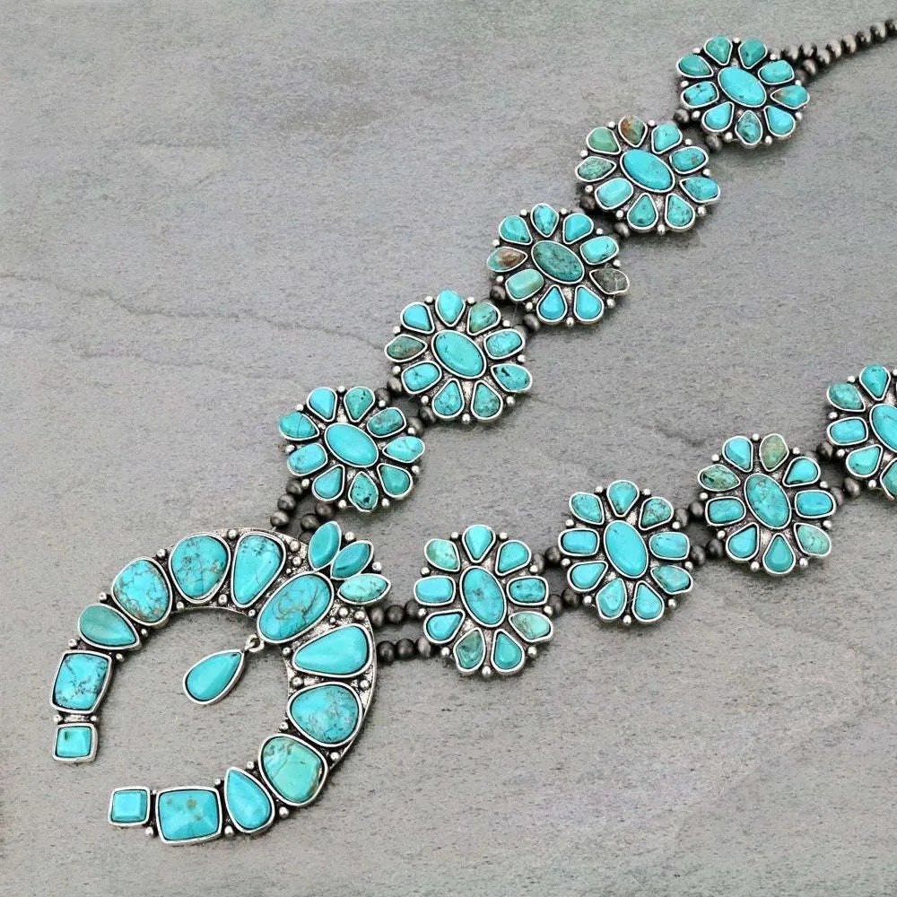 Full Squash Blossom Natural Turquoise Necklace Squash Queen