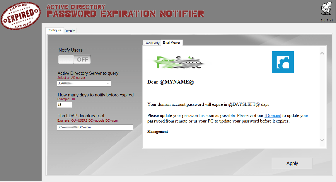 LabTech Plugin Expiry the AD Password Expiration Notifier Squid Works