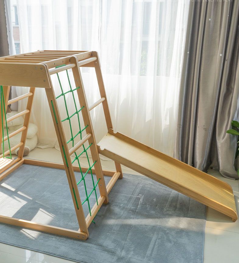 High Quality Wooden swing Kids indoor slide wood baby climbing frame swing combination