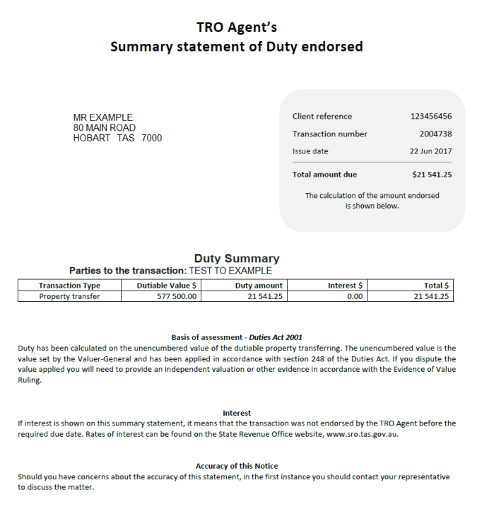 Submit a duty transaction State Revenue Office Tasmania