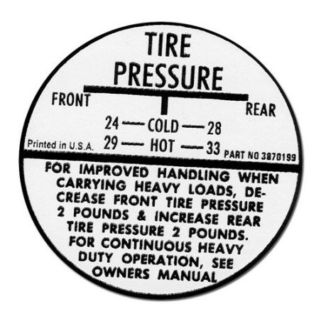 1964-1965 Chevelle Tire Pressure Decal