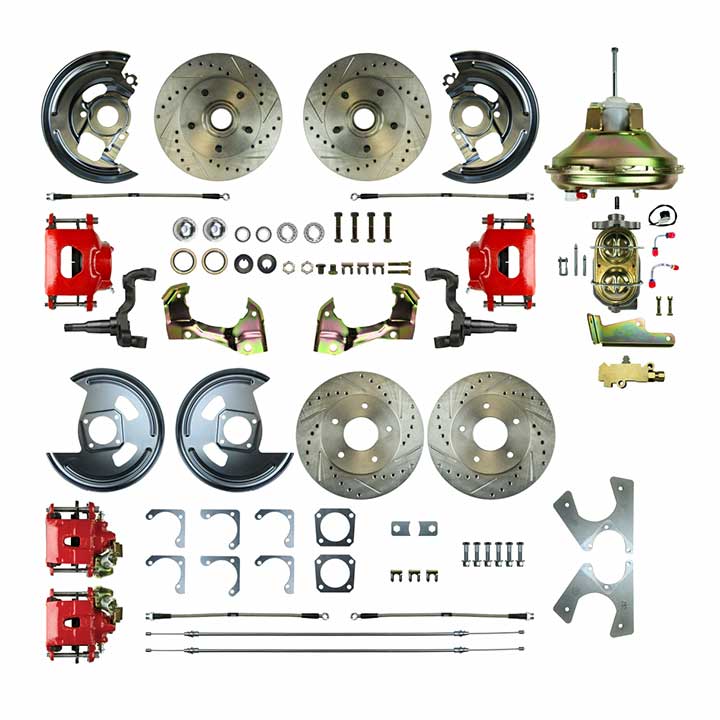 19641972 Chevrolet 4 Wheel Disc Brake Kit, 11 Inch Booster, Red Show N' Go