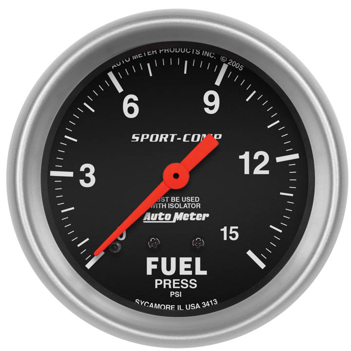 AutoMeter 25/8in. Fuel Pressure Gauge W/ Isolator, 015 PSI,