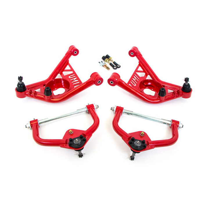 19701981 Chevrolet UMI Front Tubular Upper And Lower Control Arm Kit, Red