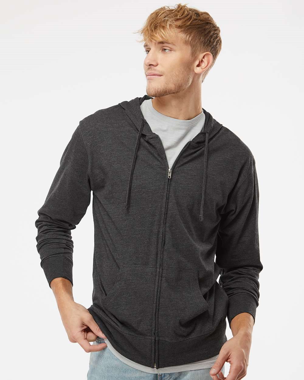 Independent Trading Co. Lightweight Jersey FullZip Hooded TShirt