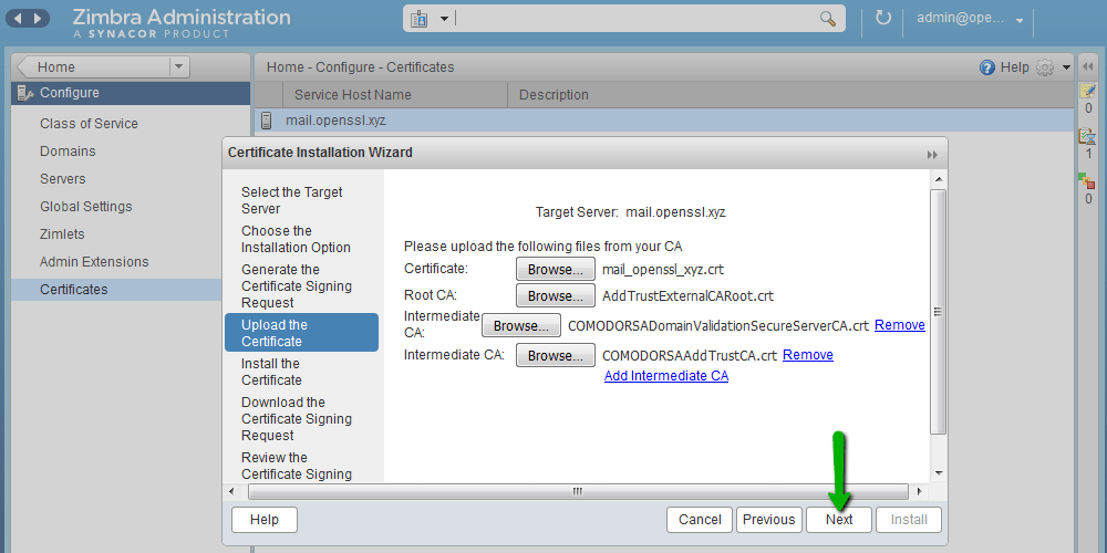 How to install an SSL certificate on Zimbra HelpDesk