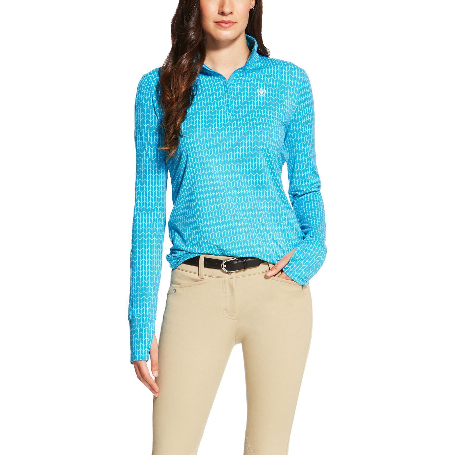 Ariat Ladies Lowell 1/4 Zip Long Sleeve Shirt Barrier Blue Print