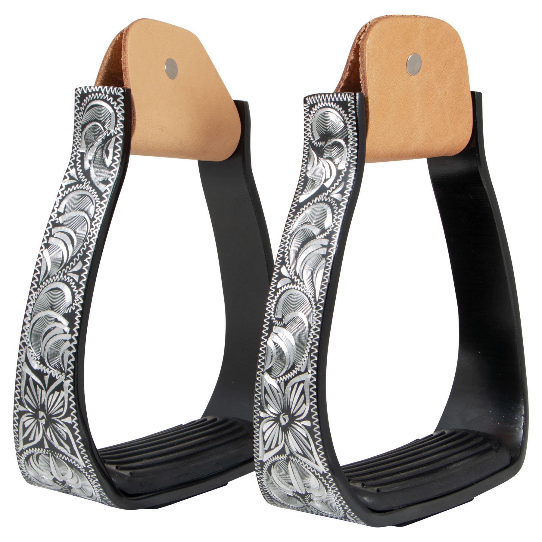 FES Western Padded Stirrup with Silver Engraving in Western at