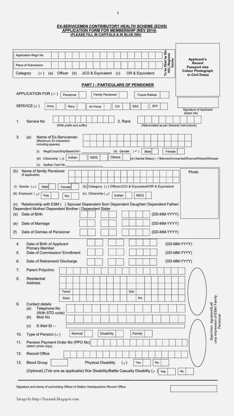 Revised ECHS Membership Application Form 2014 Central Govt