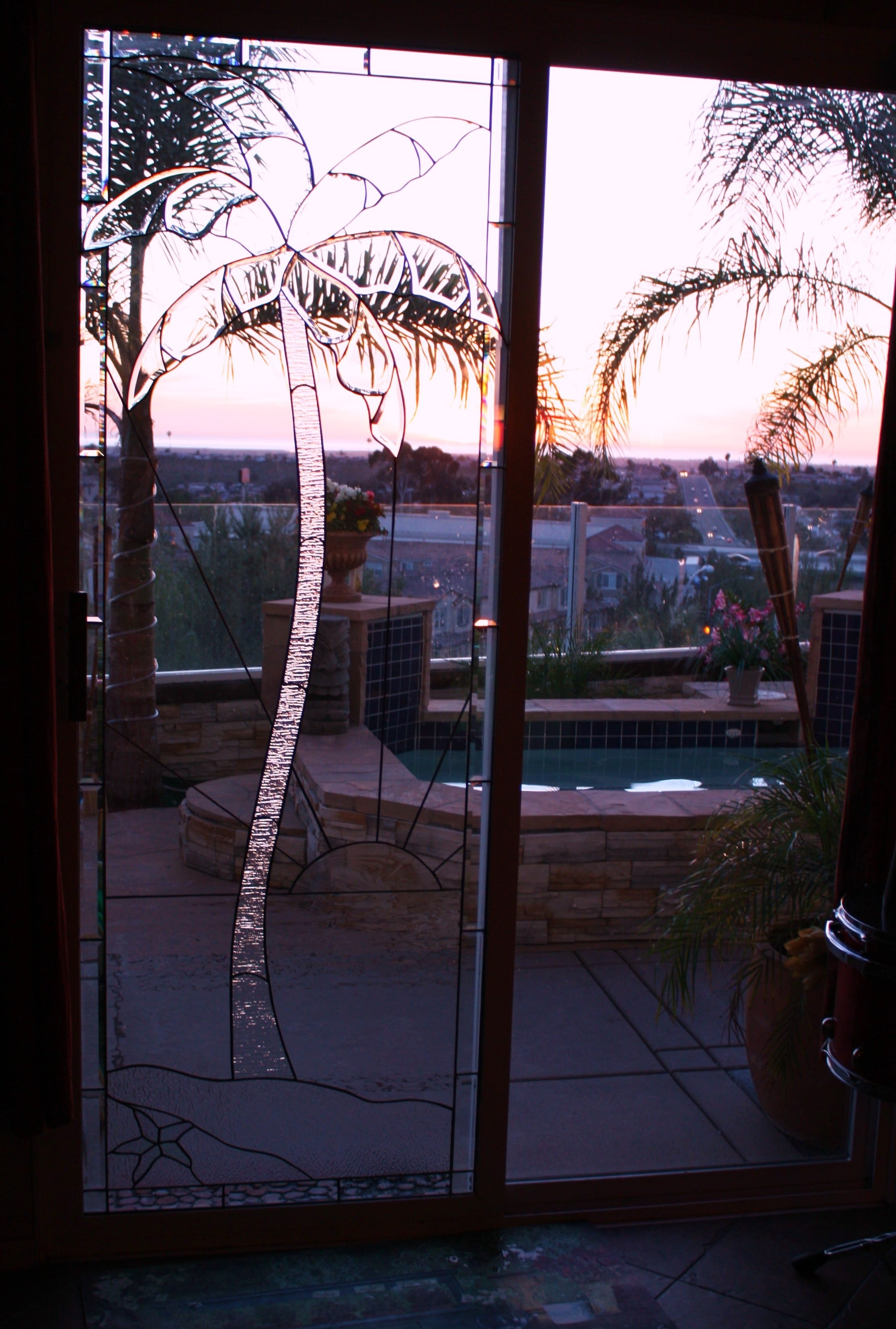 Triple Paned Beveled Glass Sliding Glass Door Insert