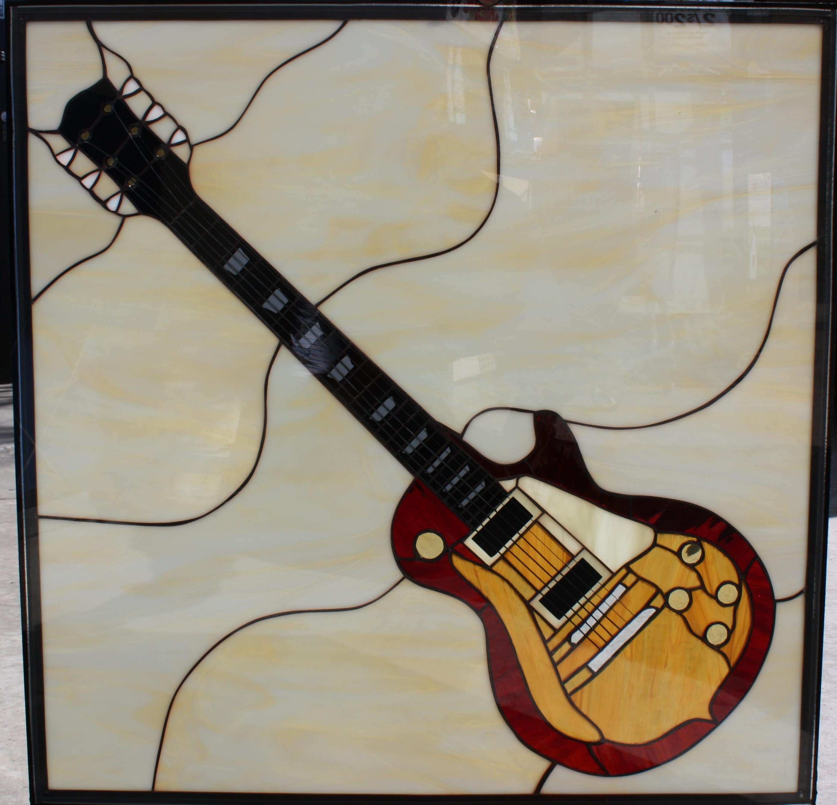 Les Paul Electric Guitar Leaded Stained Glass Window Panel (Also