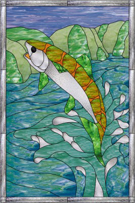 Rainbow Trout Stained Glass Window