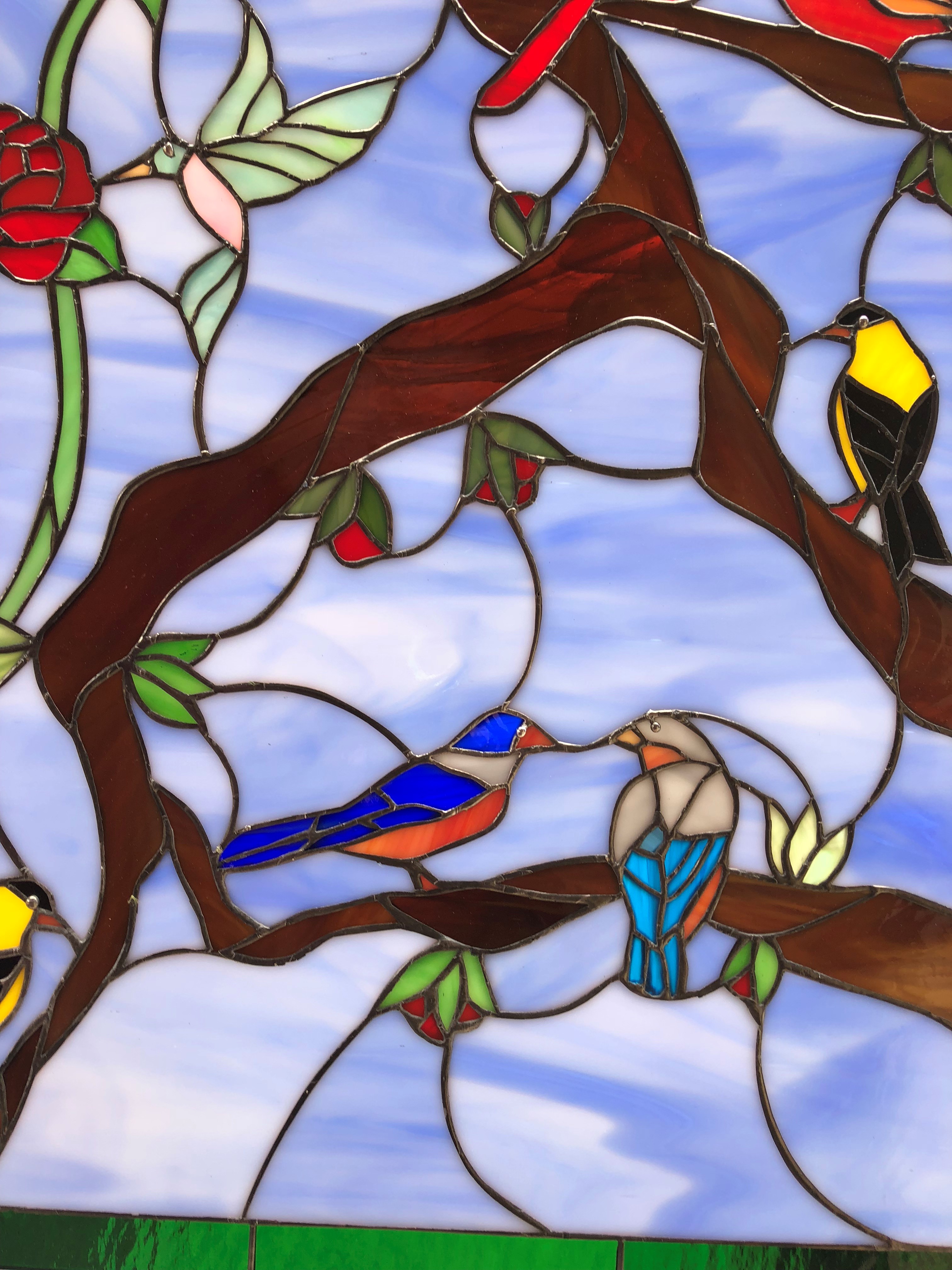 Lovely! "Birds, Butterflies And Roses" Leaded Stained Glass Window