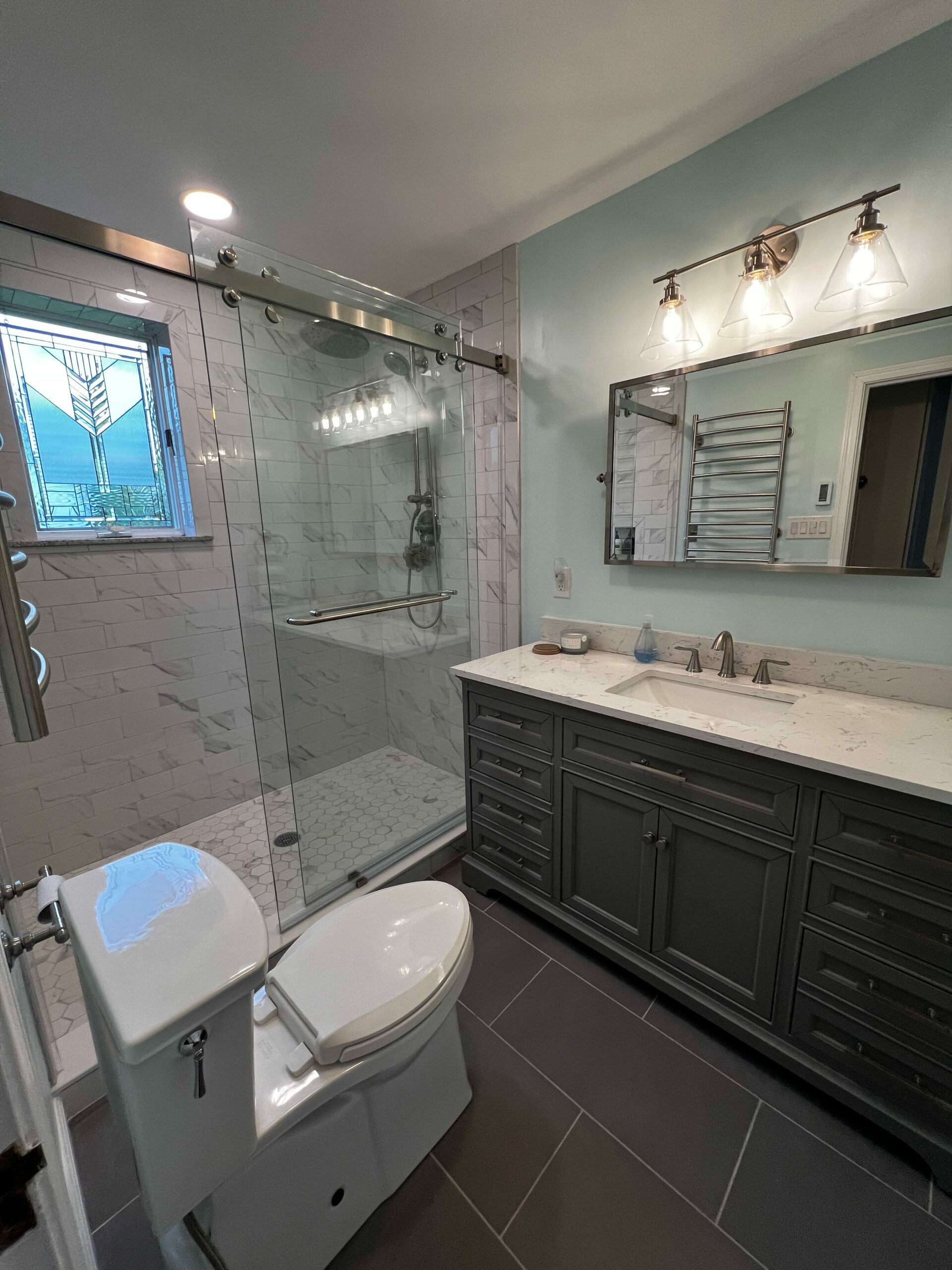 Clear and Beveled Shower Window Installed