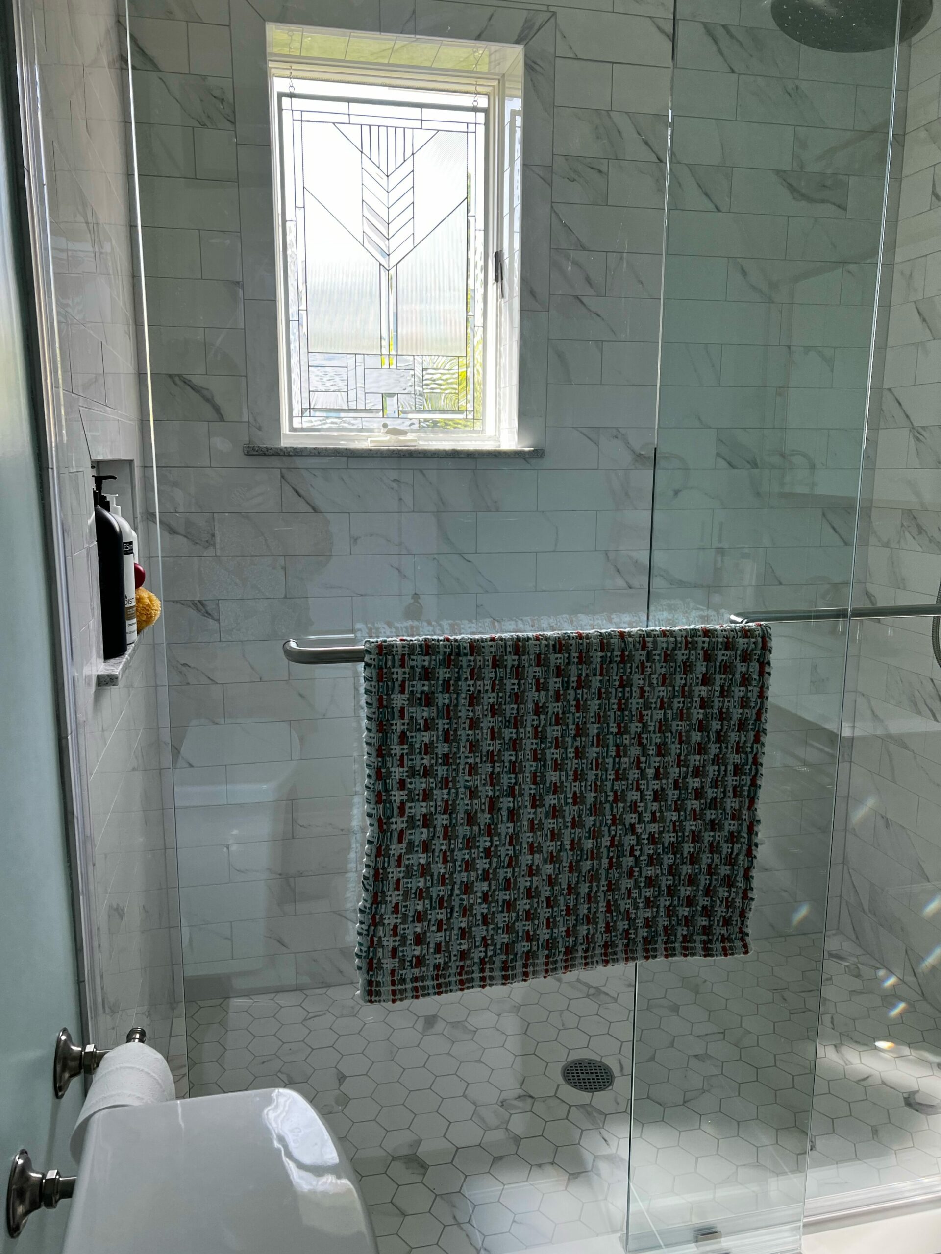 Clear and Beveled Shower Window Installed