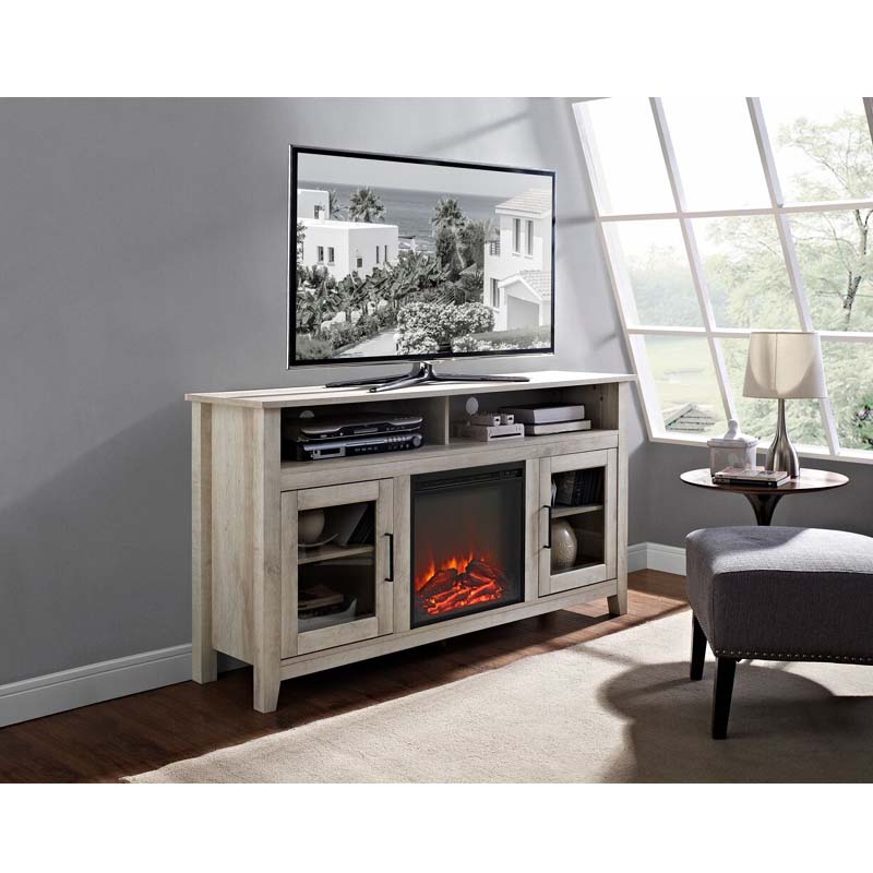 Walker Edison Highboy Fireplace TV Stand for 60 inch Screens (White Oak) W58FP18HBWO