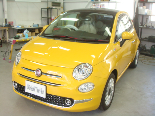 真っ黄色のフィアット500！！ 滋賀県ガラスコーティング専門店STAND UP!!ガラスコーティング専門