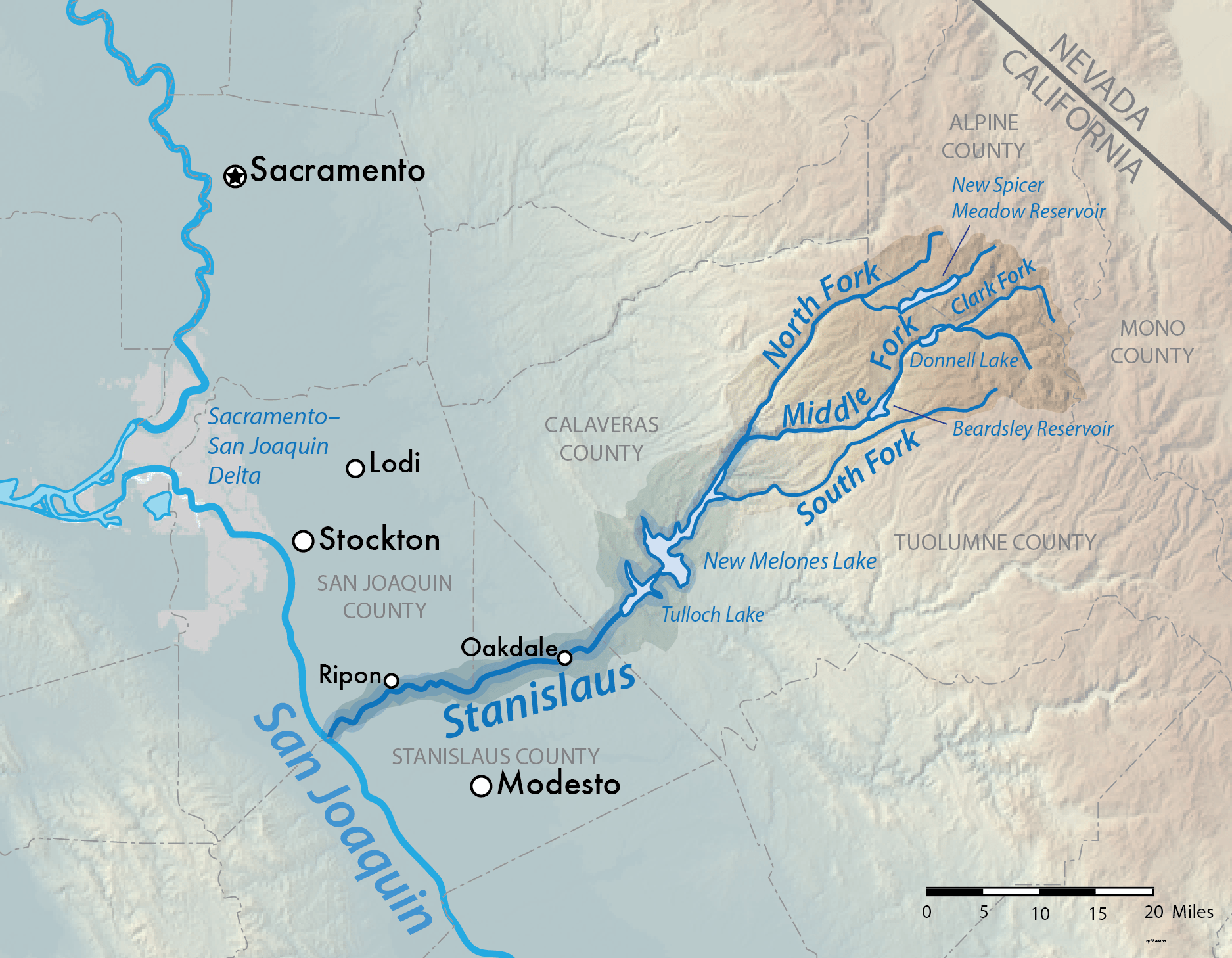 Overview map of the Stanislaus River watershed The Stan The Stan