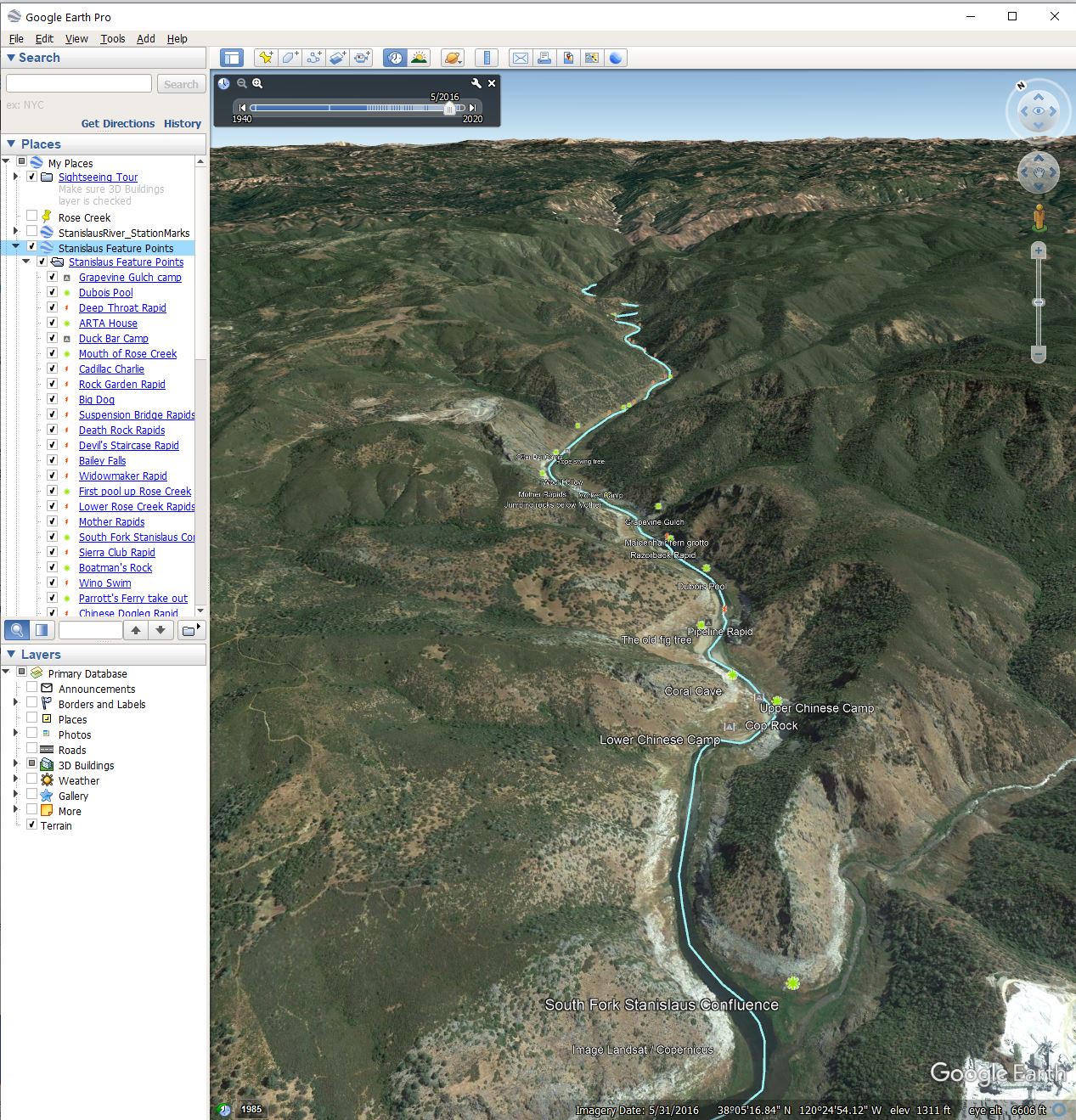 New Google Earth kmz files for the Stanislaus River and Feature
