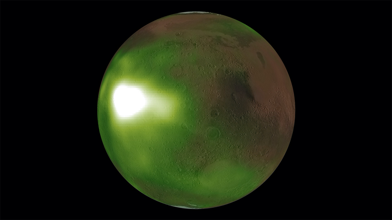 Mars' atmosphere pulses in ultraviolet light three times a night