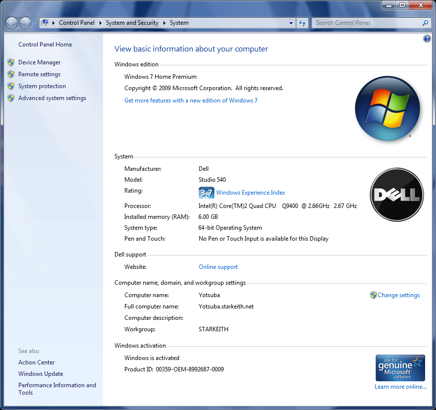 Windows system properties
