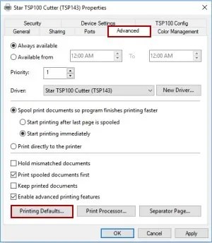 star printer paper size