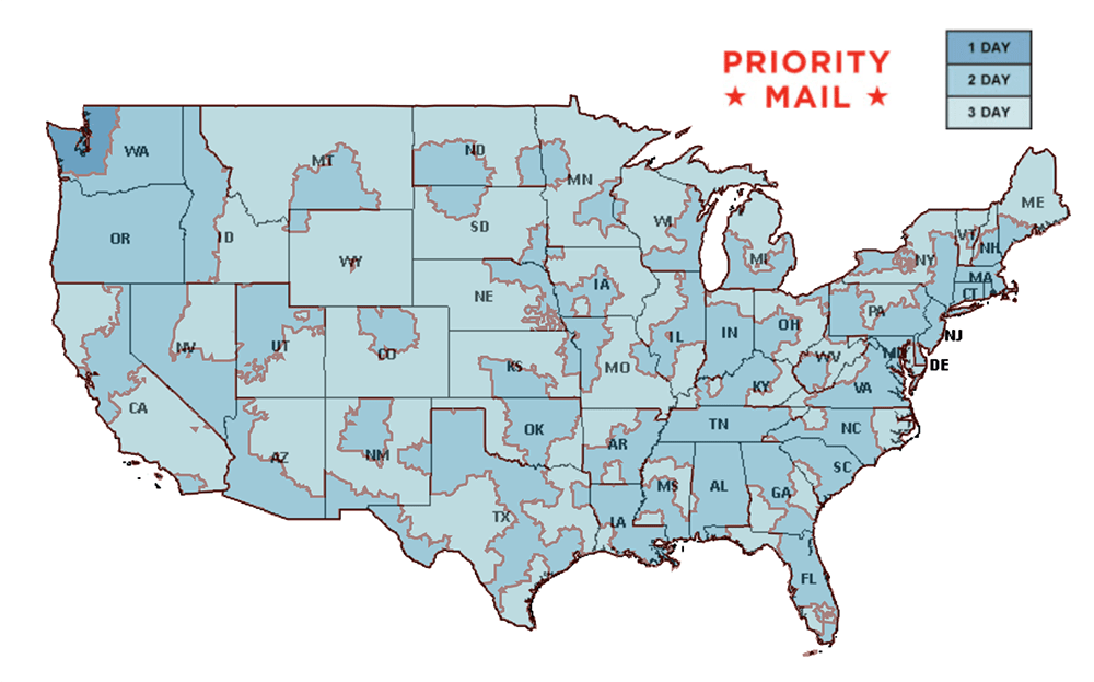 Usps Priority Mail Time Map Starpath Domestic Shipping