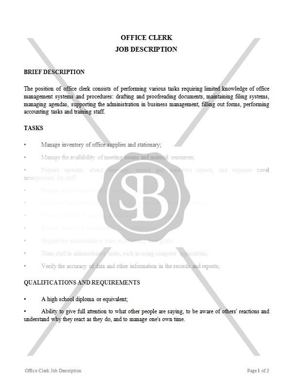 Office Clerk Job Description