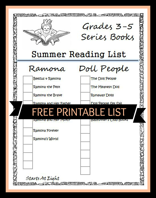 Grades 35 Series Books Summer Reading List FREE PRINTABLE